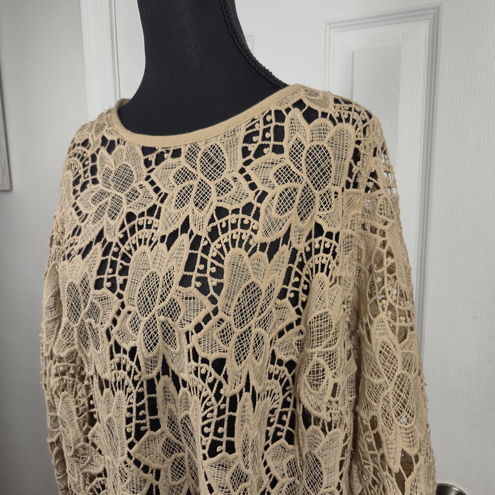 Denim 24/7 12W Cream Lace Tunic Top/Dress Fringe Long Sleeve Boho Dress - Picture 3 of 7